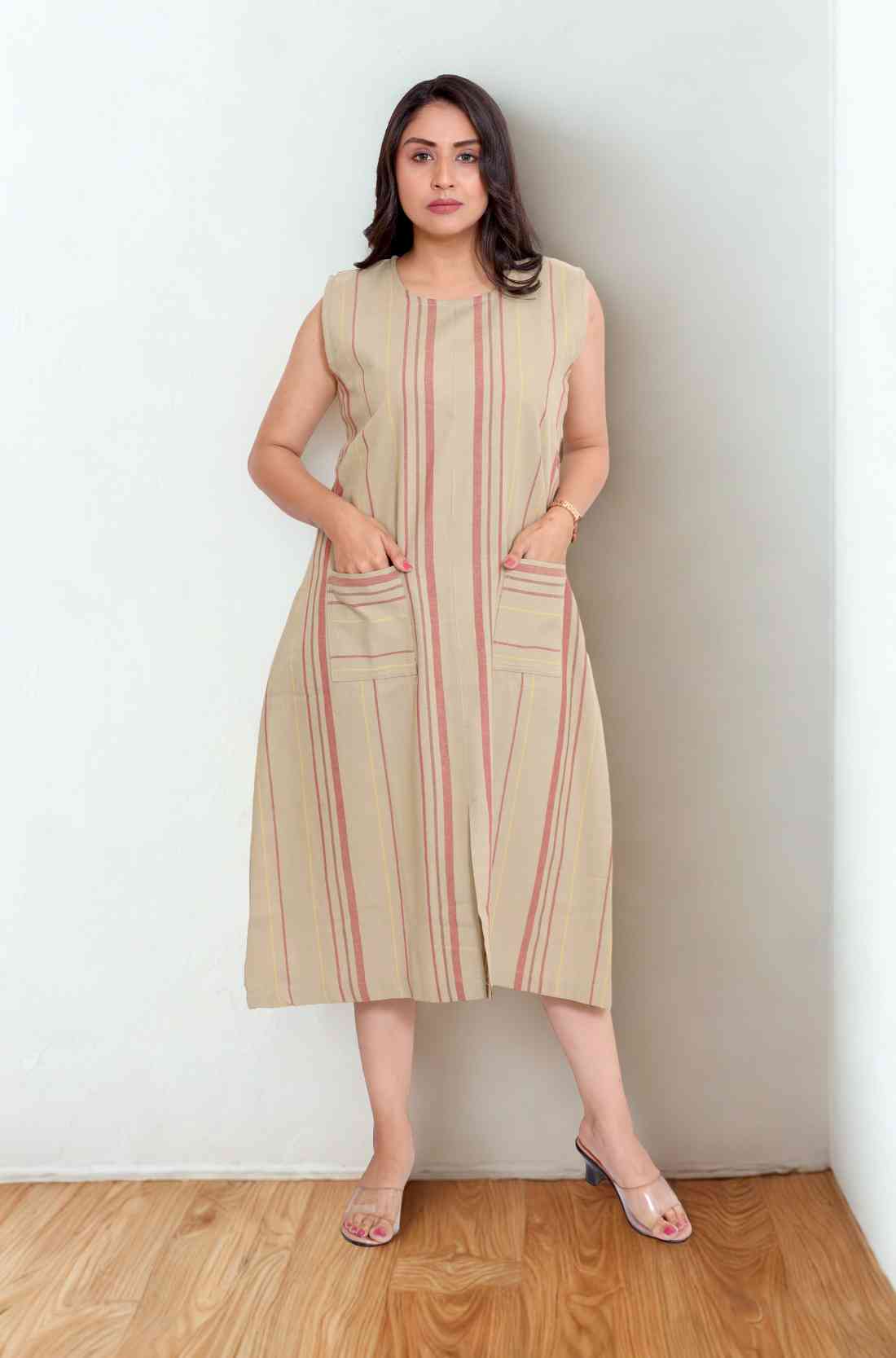Stripped frock style cotton Kurti with Pockets