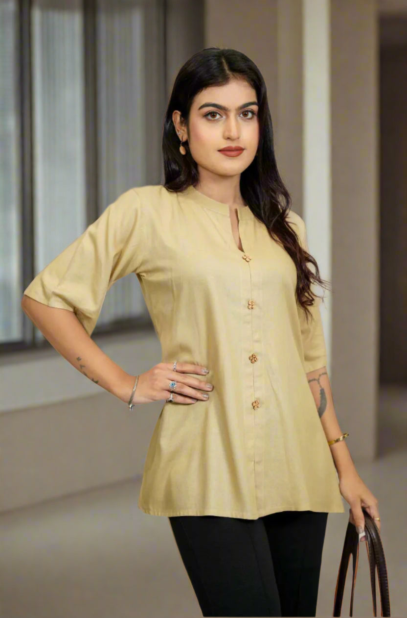 Beige Rayon Womenβs Top β Front View