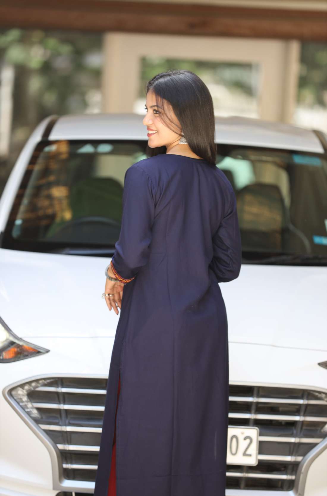 Navy Blue Rayon Embroidered Kurti β Back View