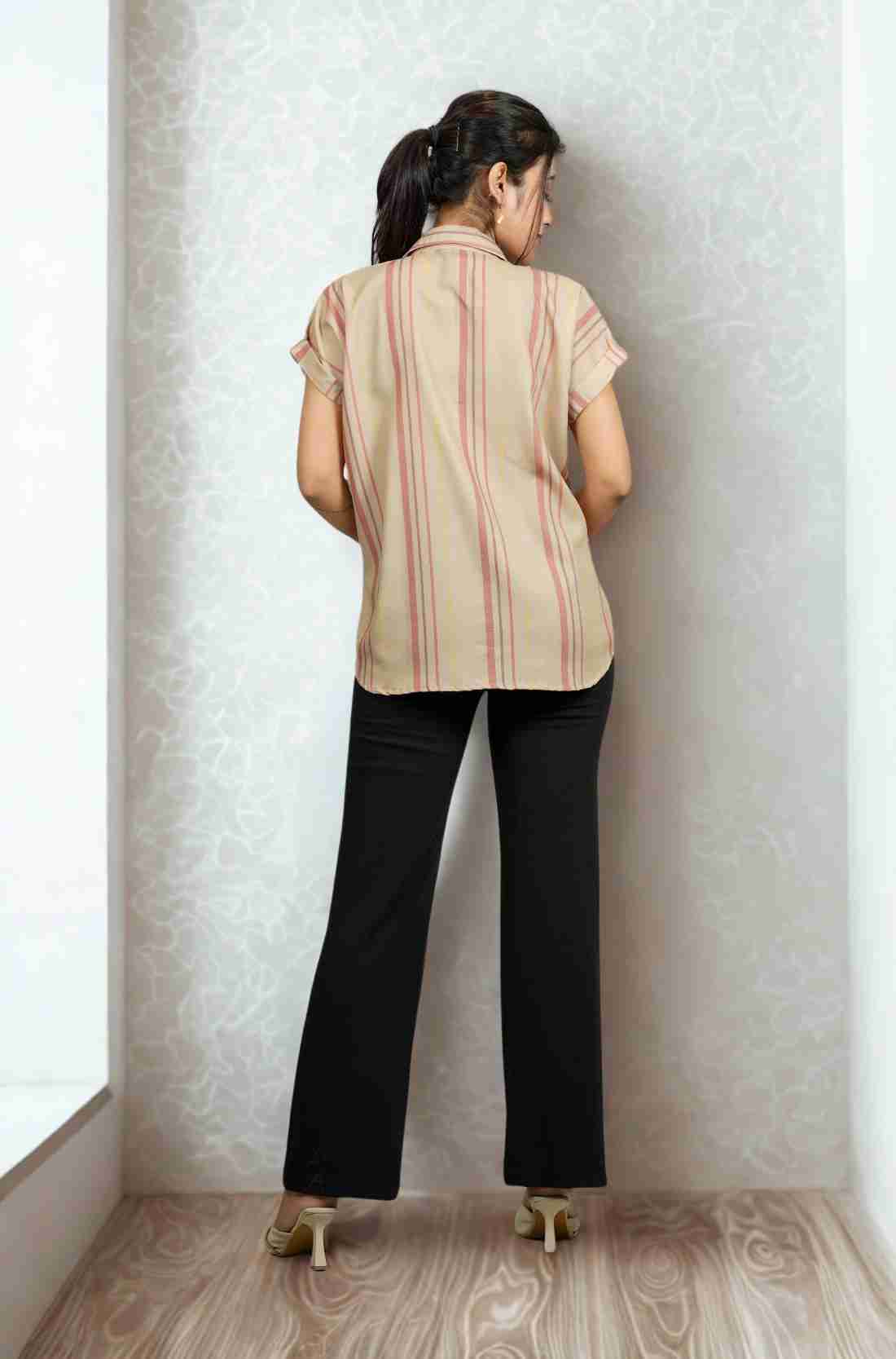 Beige Striped Rayon Shirt – Back View