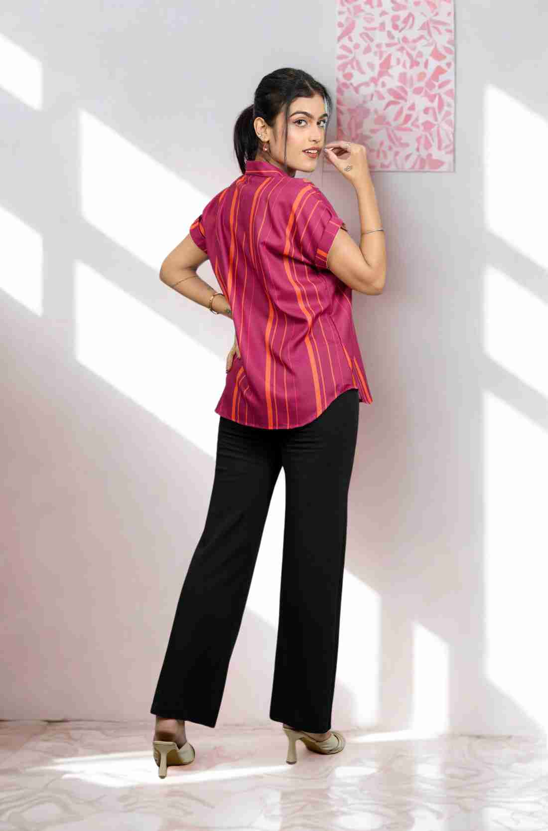 Dark Pink Striped Rayon Shirt – Back View