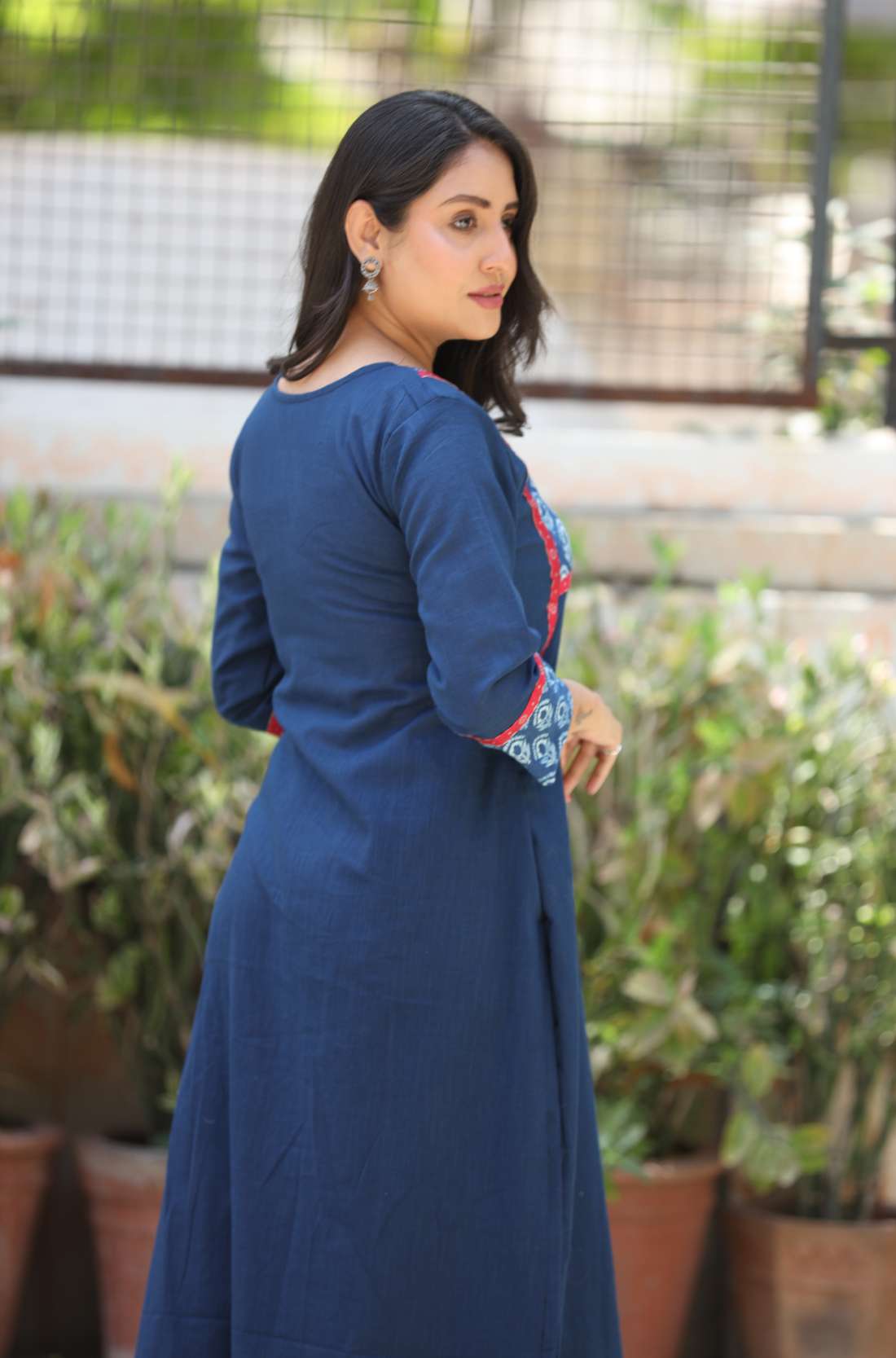 Indigo Pure Cotton Straight Kurta β Back View