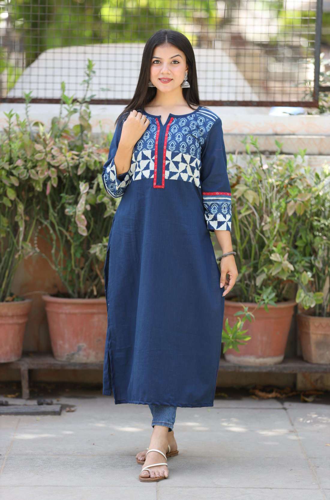 Indigo Pure Cotton Straight Kurti β Front View