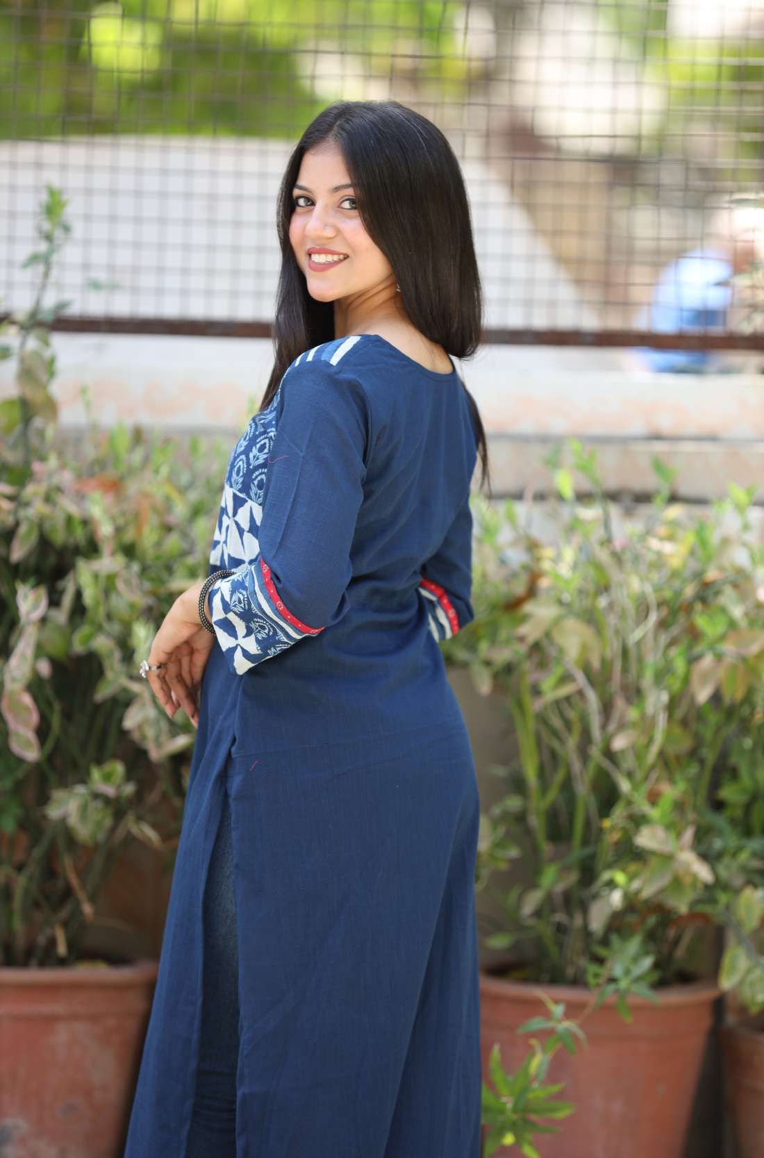 Indigo Pure Cotton Kurti β Back View