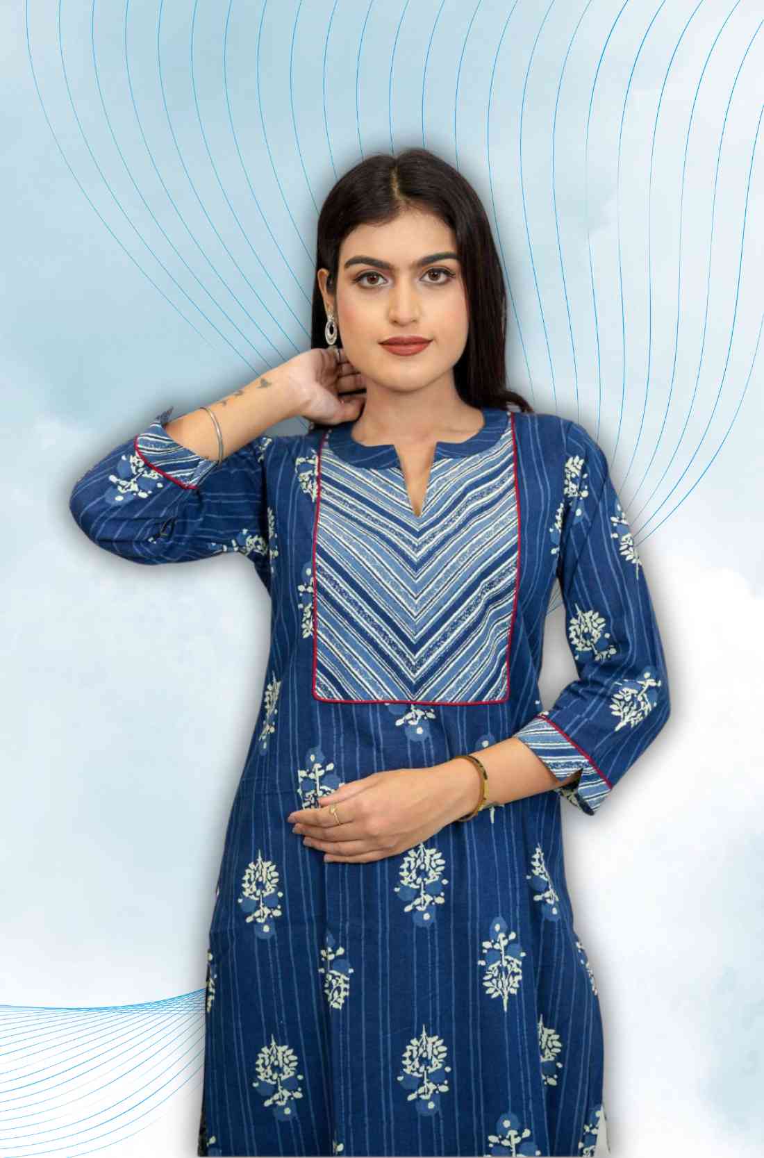 Indigo Block Printed Pure Cotton Straight Kurta β Styled View