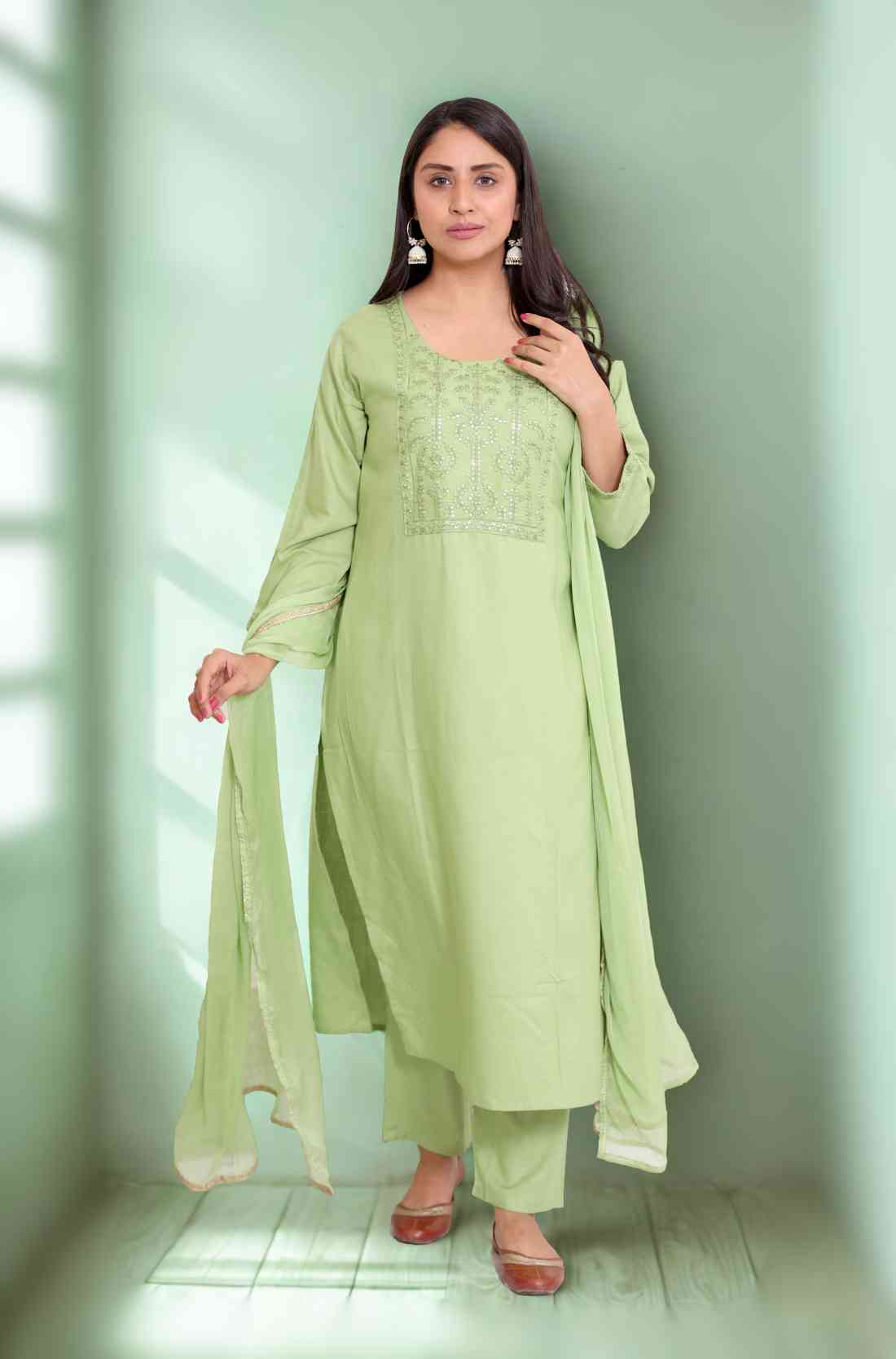 Soft and Breathable Light Green Rayon β Full Length View