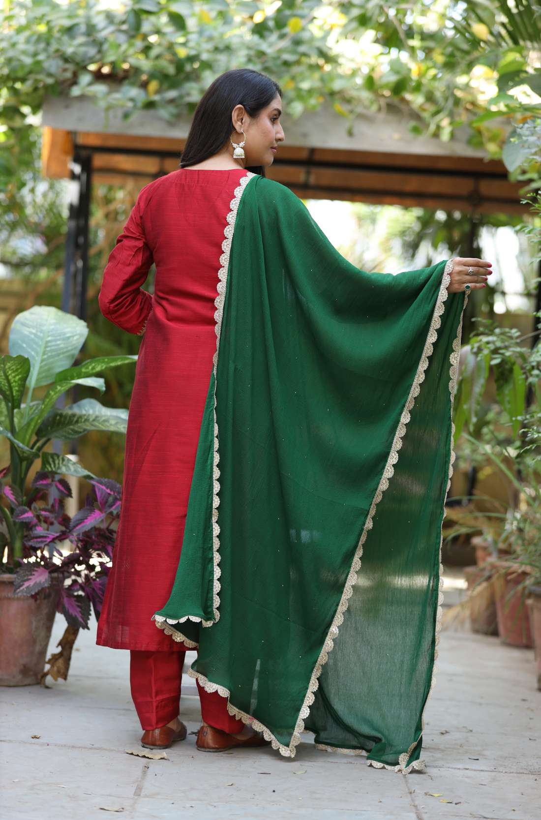 Maroon Hand Embroidered Silk Kurta Set β Back View