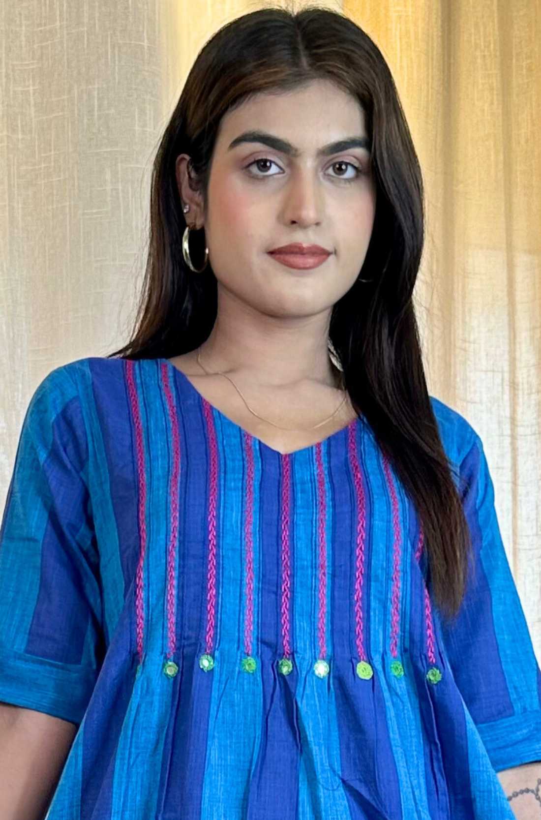 Blue Tunic with Mirror Handwork Detailing β Close-up