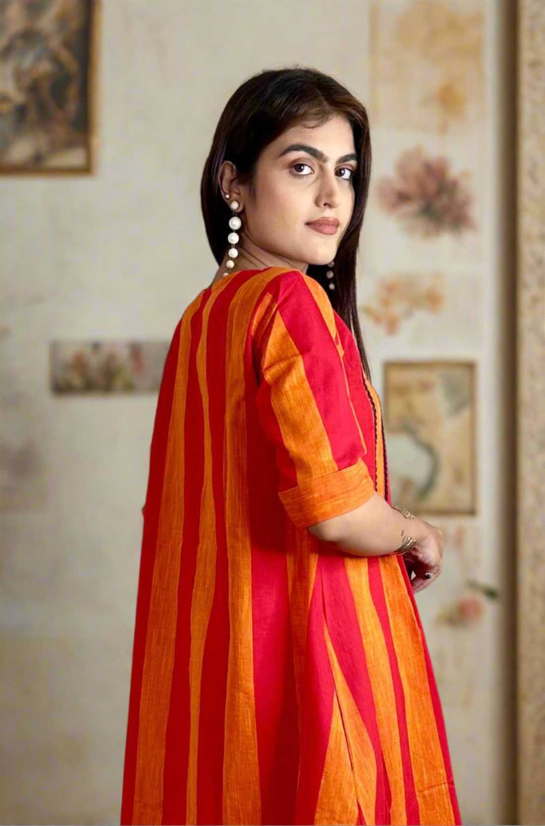 Orange tunic with Mirror Handwork β Back View