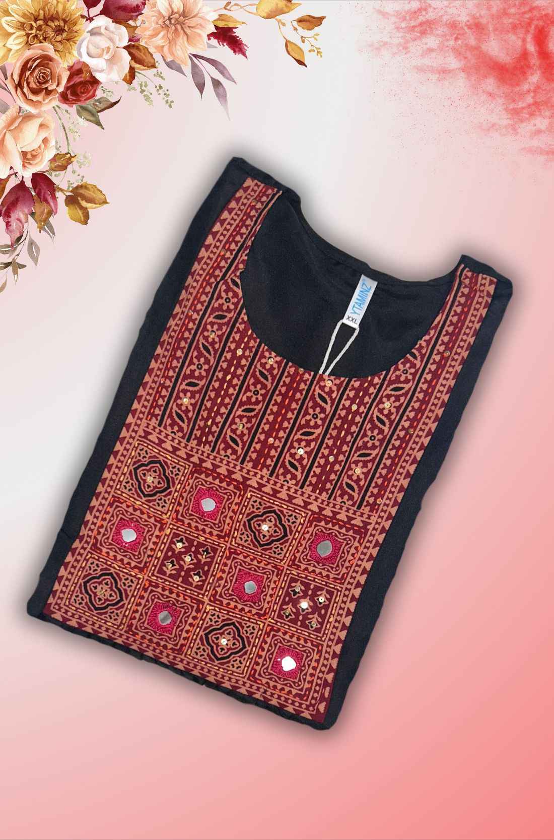 Black Unstitched Kurti Material β Embroderied