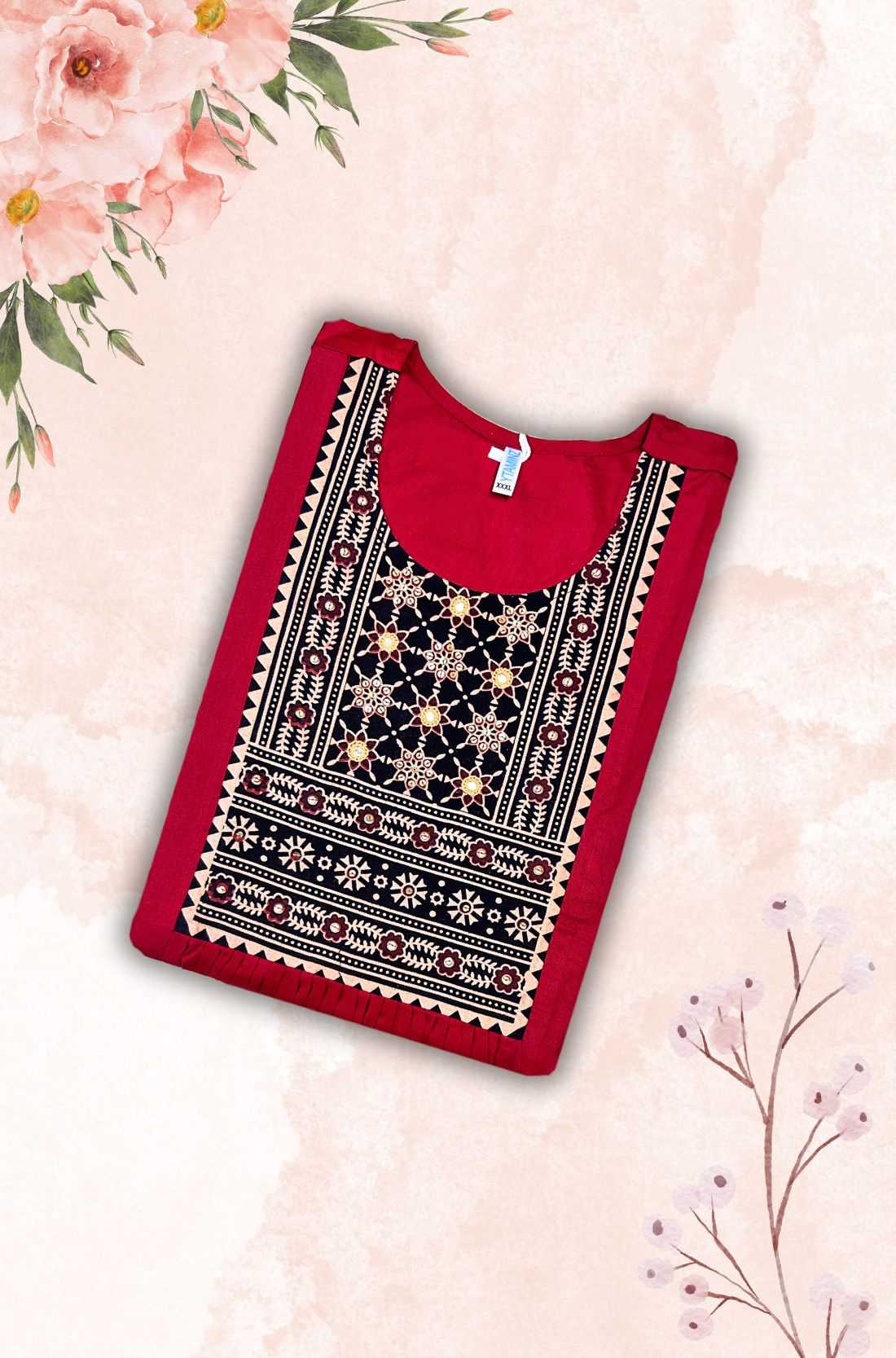Hand embroidered Block printed A line Kurta for Women Unstitched