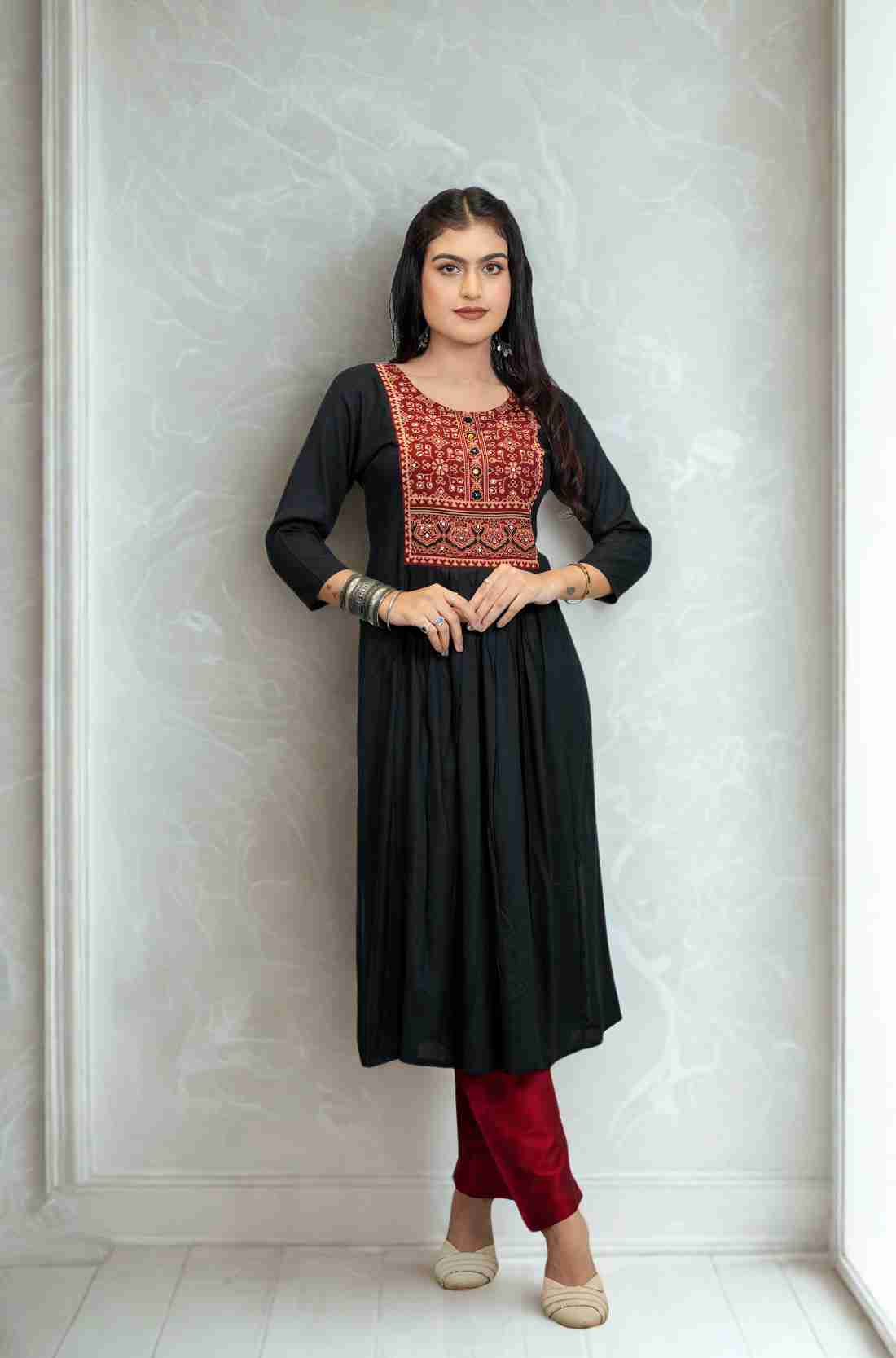 Soft and Breathable Black Rayon β Full Length View