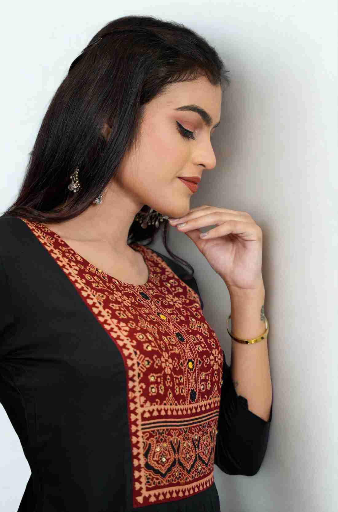 Hand Embroidery Detailing on Black Kurta β Close-Up View