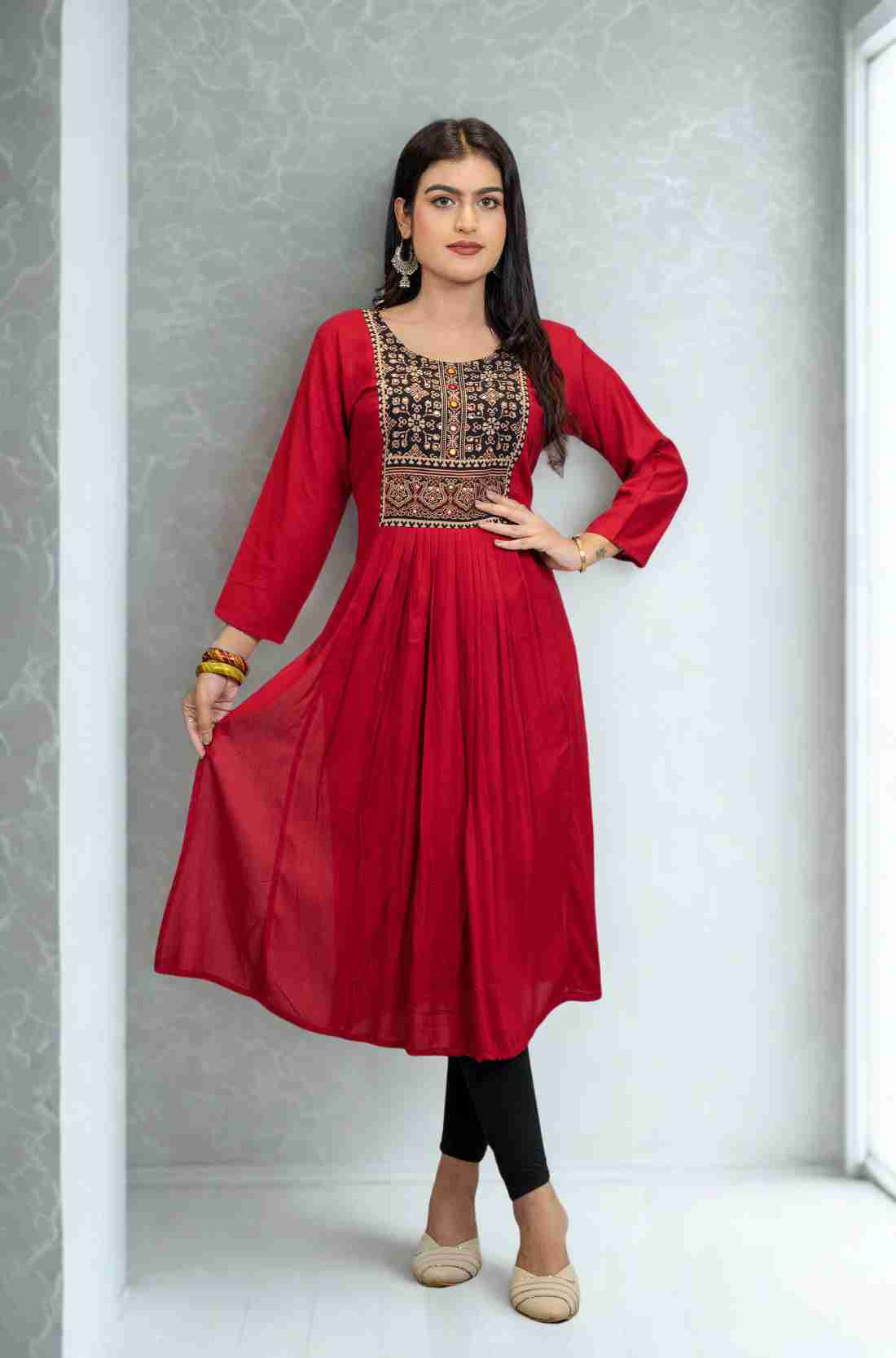 Soft and Breathable Red Rayon Kurta – Full-Length View