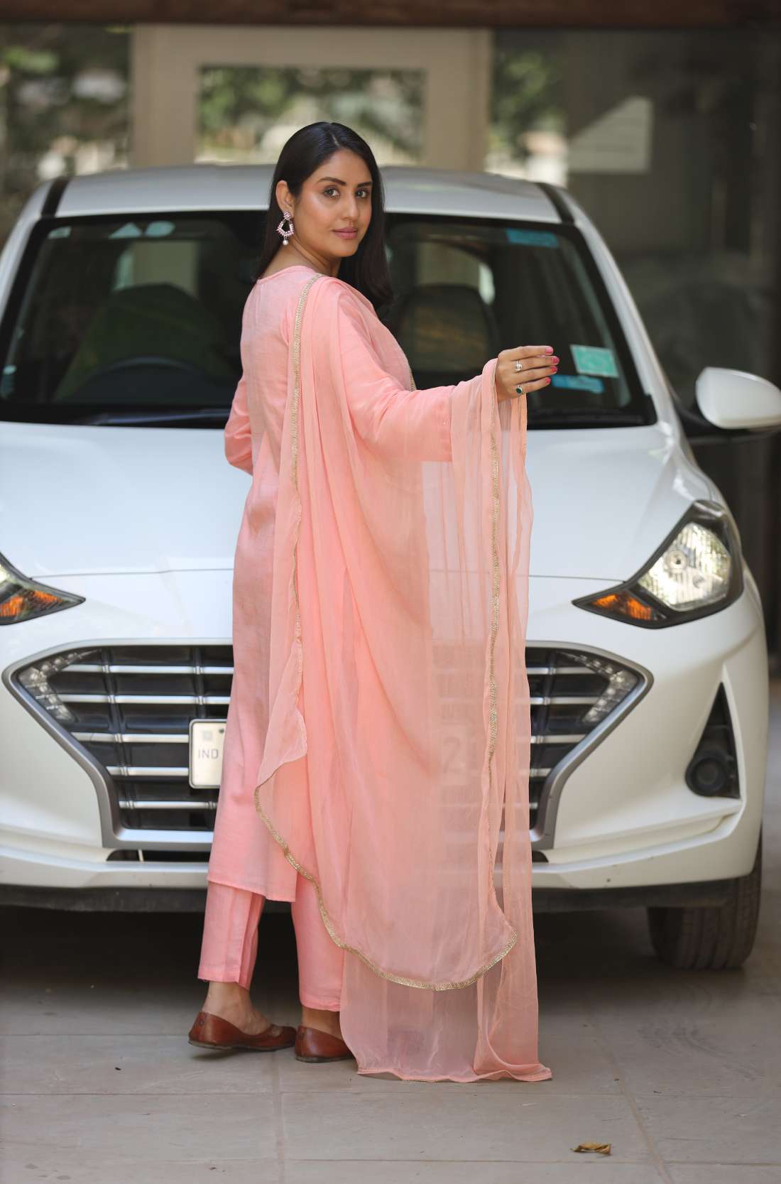 Peach Embroidered Kurta Set β Back View