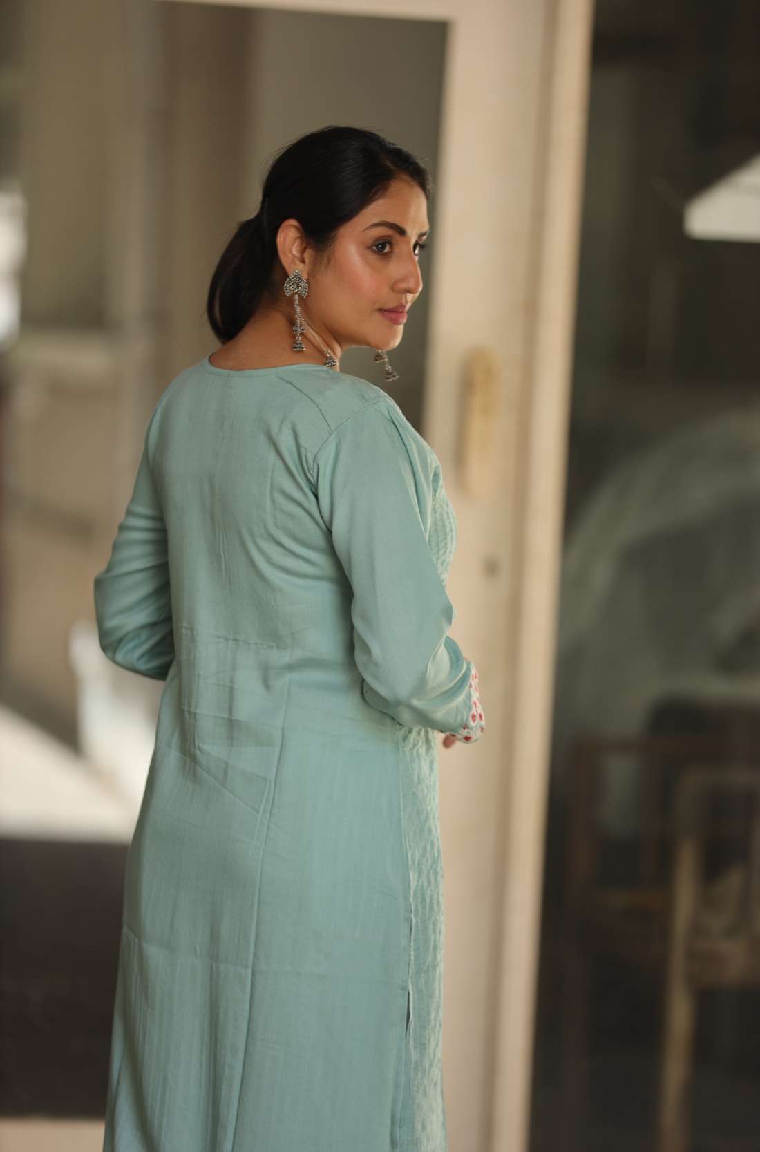 Pintucks embroidered kurta
