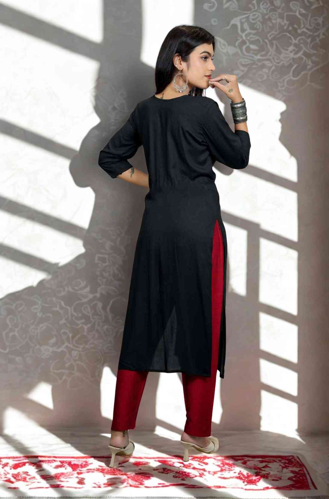 Black Aline Kurta with 3/4 Sleeves β Back View
