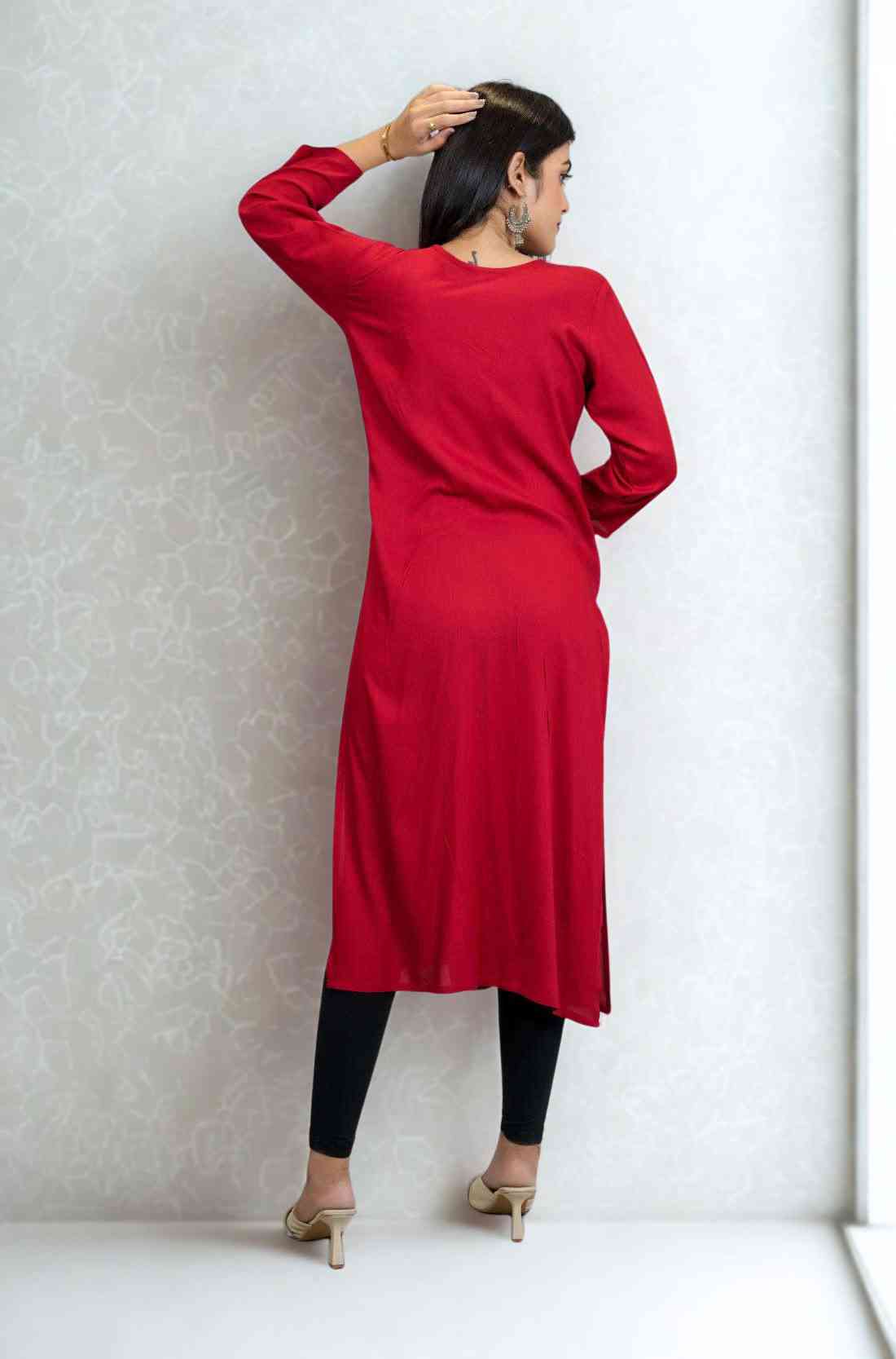 Red Aline Kurta β Back View