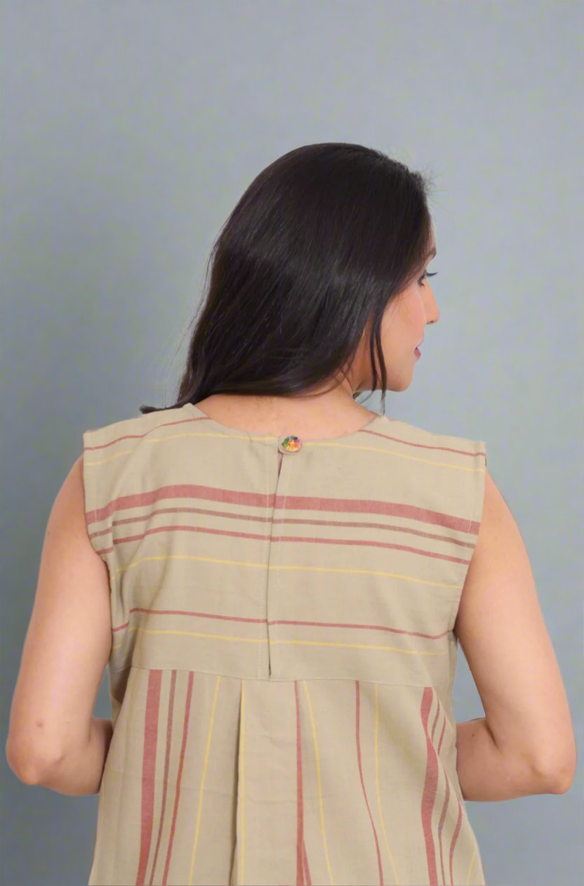 Back neckline detail of beige cotton A-line kurti
