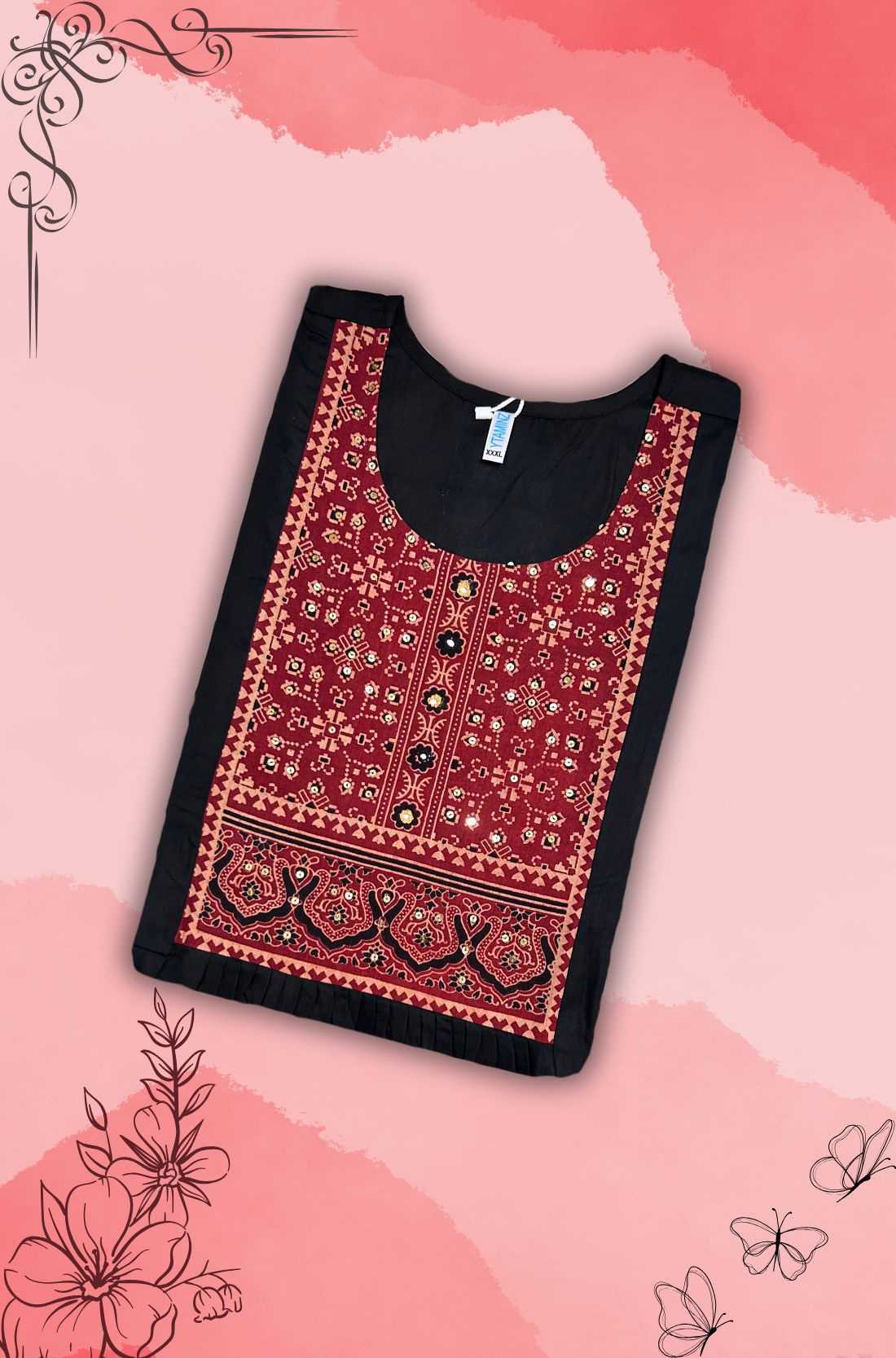 Black Unstitched Kurta Material β Hand Embroidery