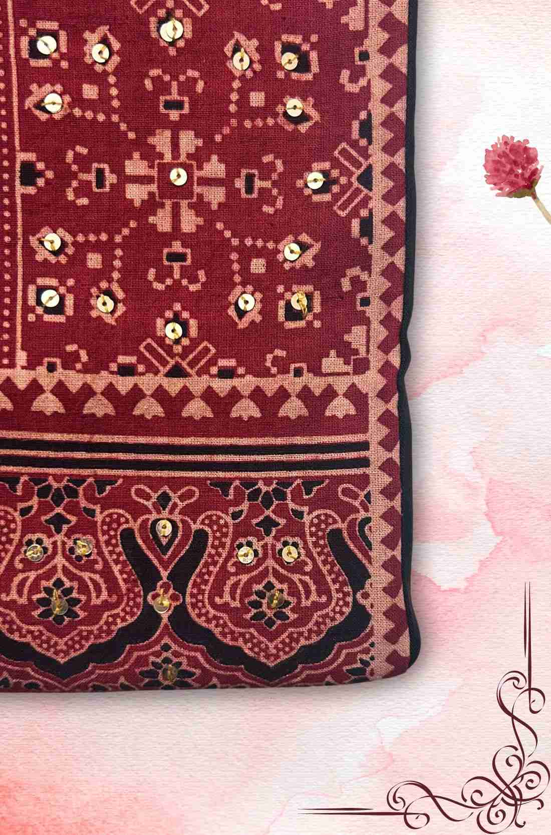 Black Kurta Fabric β Hand Embroidery Close-Up