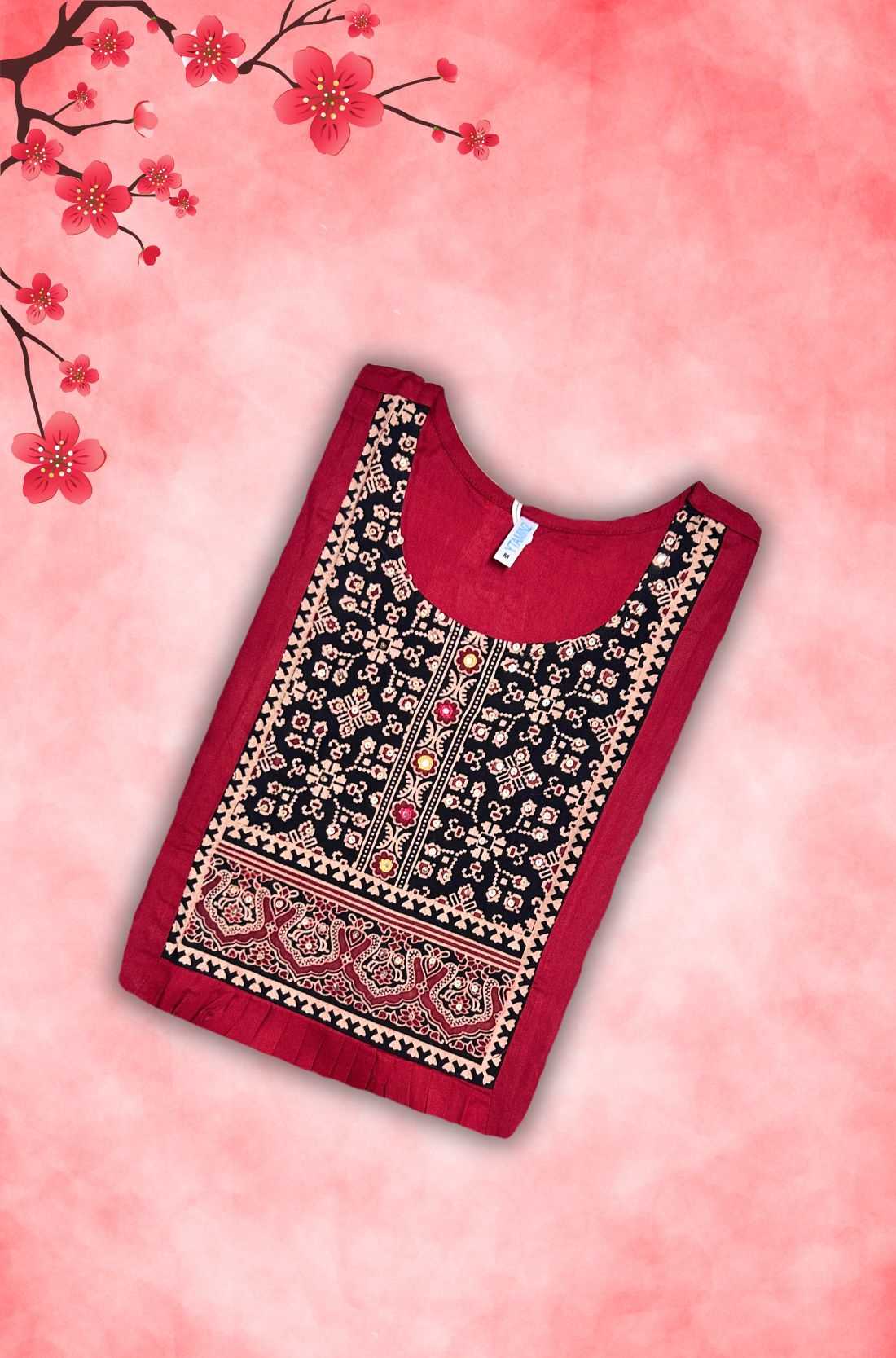 Rayon hand embroidered block printed Unstitched Kurta