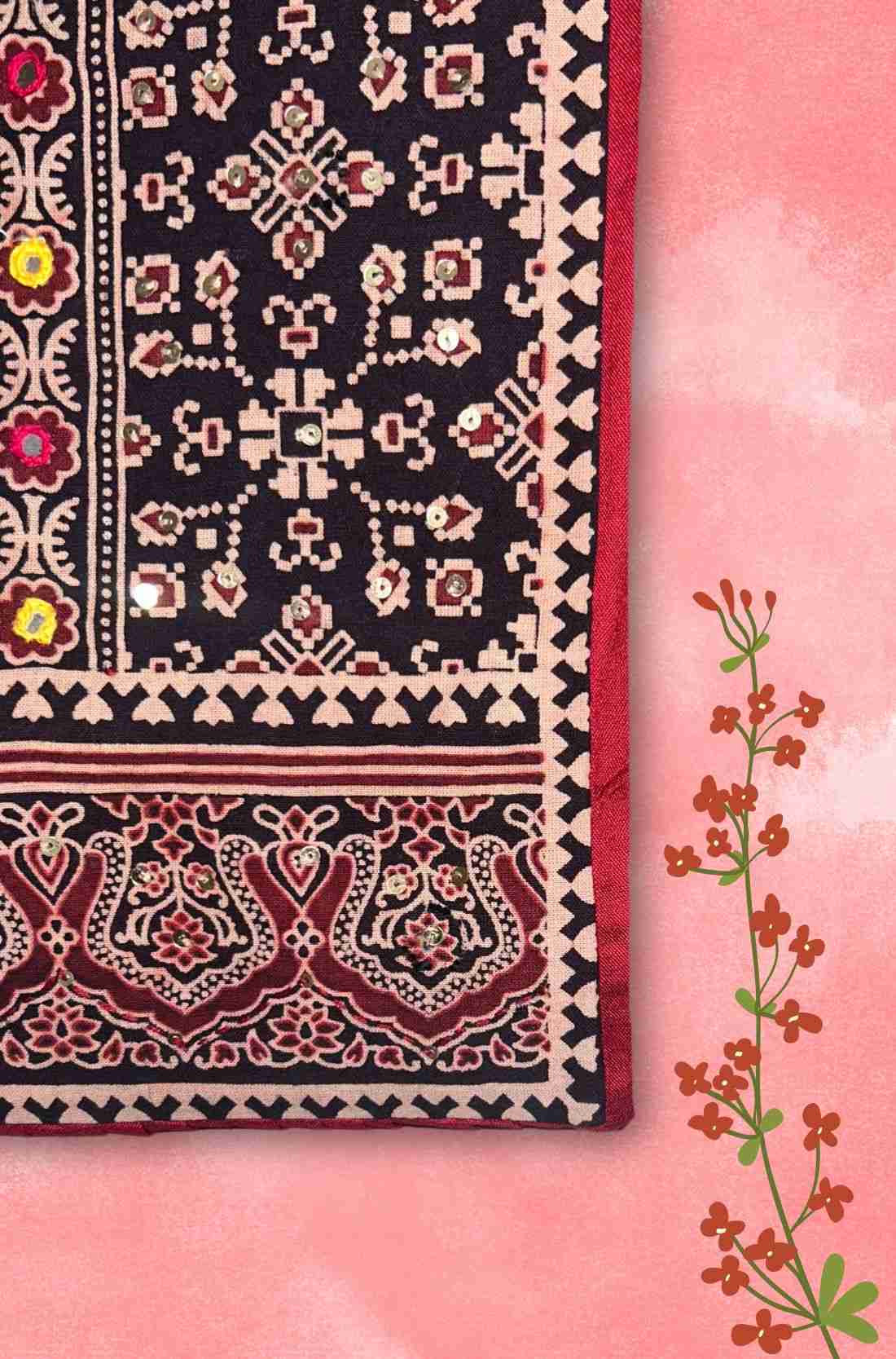 Rayon hand embroidered block printed Unstitched Kurta