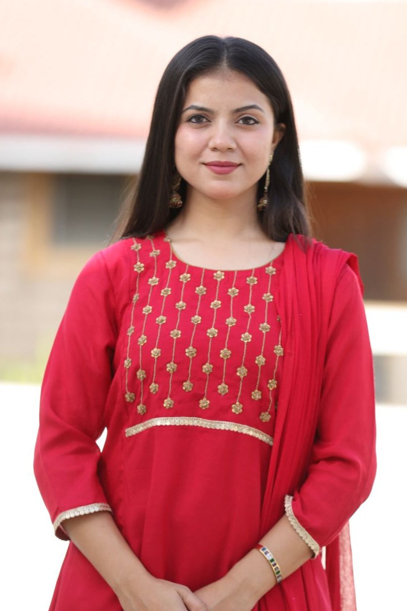 Red silk kurta set with duppatta