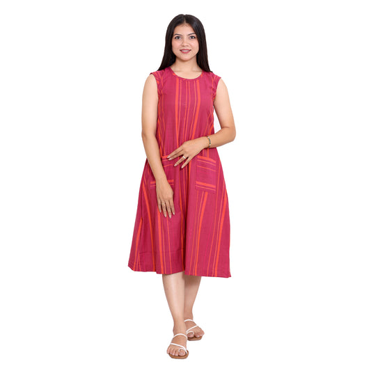Cotton stripped frock style Kurti with Pockets