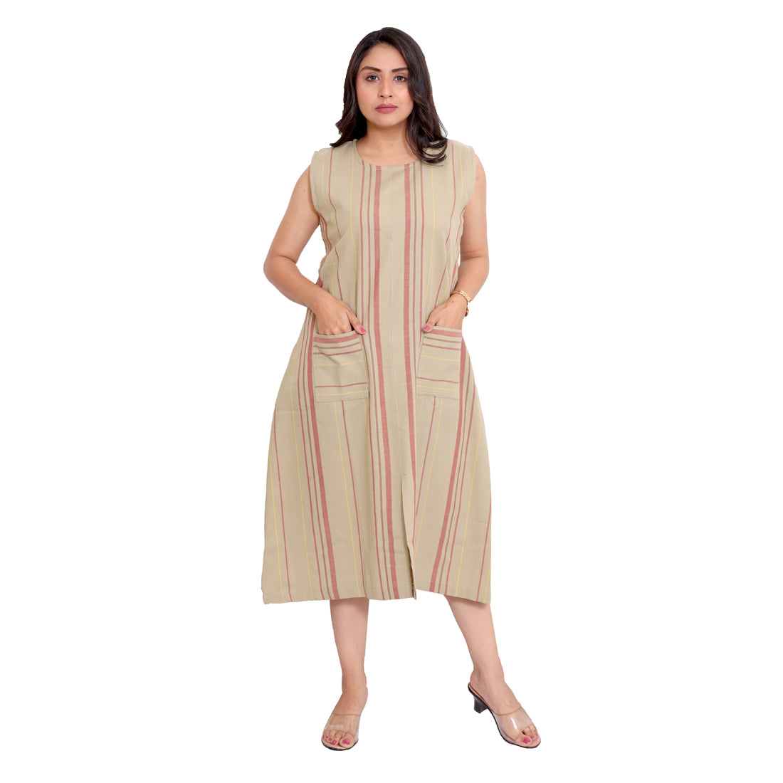Cotton stripped frock style Kurti with Pockets