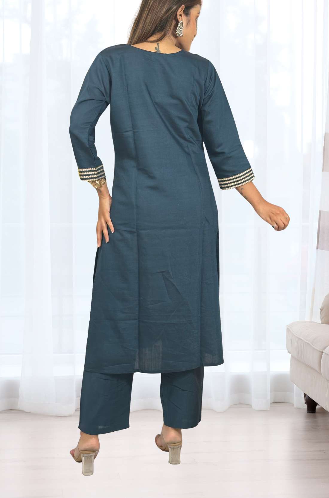 Back_view_Dark Blue Grey_silk_kurta_set