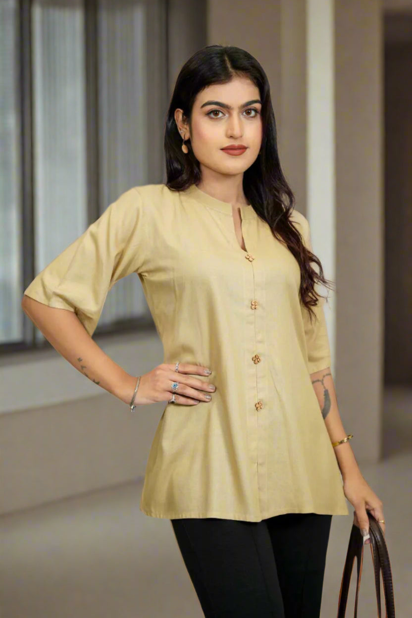 Beige Rayon Women’s Top – Front View