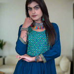 Close-up view – Mirror hand work berlin silk dark blue Aline Kurta