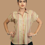 Beige Striped Rayon Top for Women – Front View