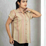 Beige Striped Rayon Top – Side View