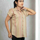 Beige Striped Rayon Top – Side View