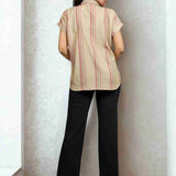 Beige Striped Rayon Top – Back View