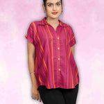 Dark Pink Striped Rayon Top for Women – Front View