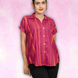 Dark Pink Striped Rayon Top for Women – Front View