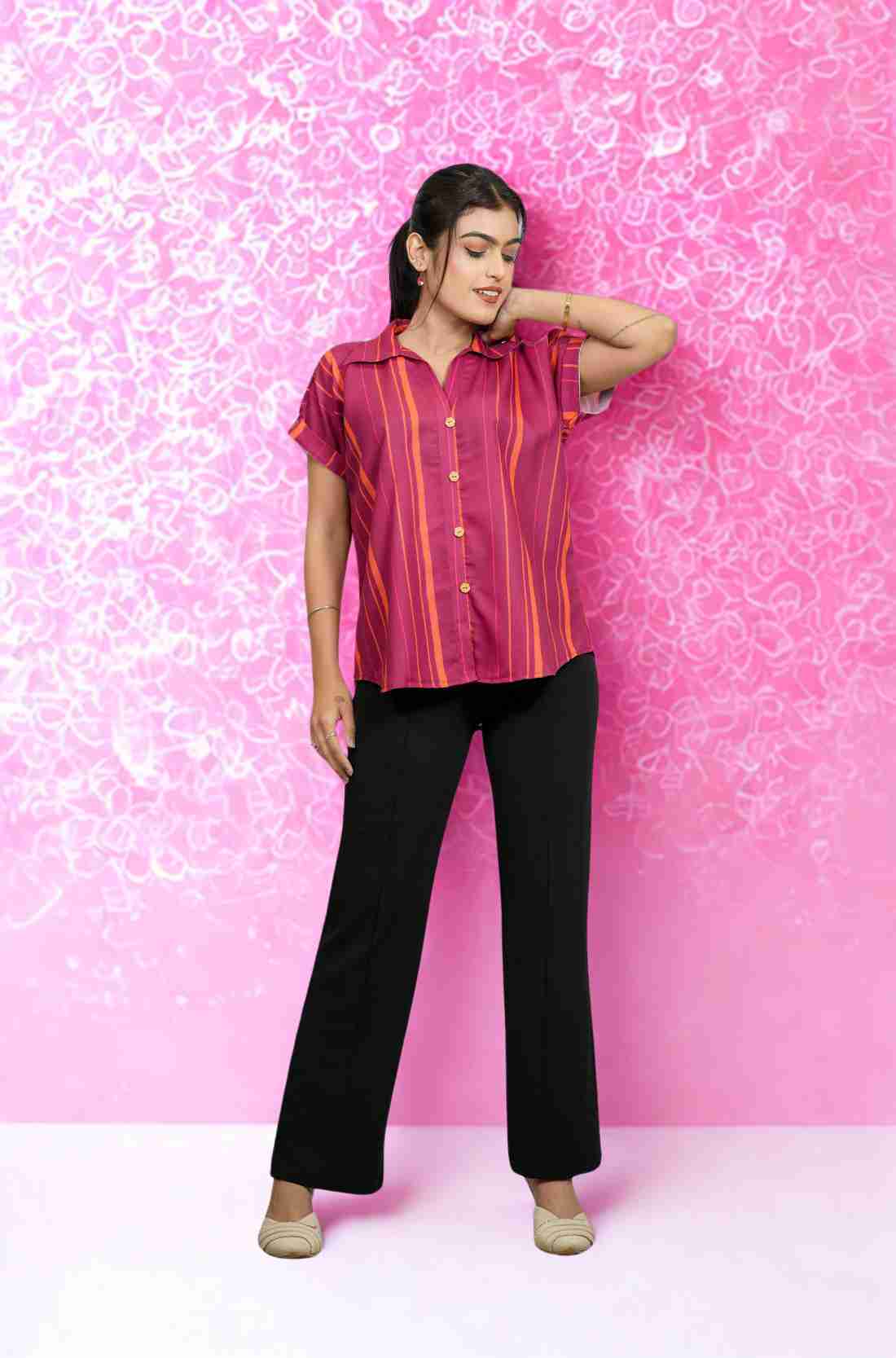 Dark Pink Striped Rayon Top – Styled Suggestion