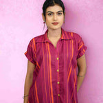 Dark Pink Striped Rayon Top – Close-up View