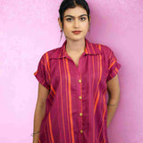Dark Pink Striped Rayon Top – Close-up View