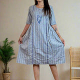 Grey Hand Block Print Frock – Flared Hem View