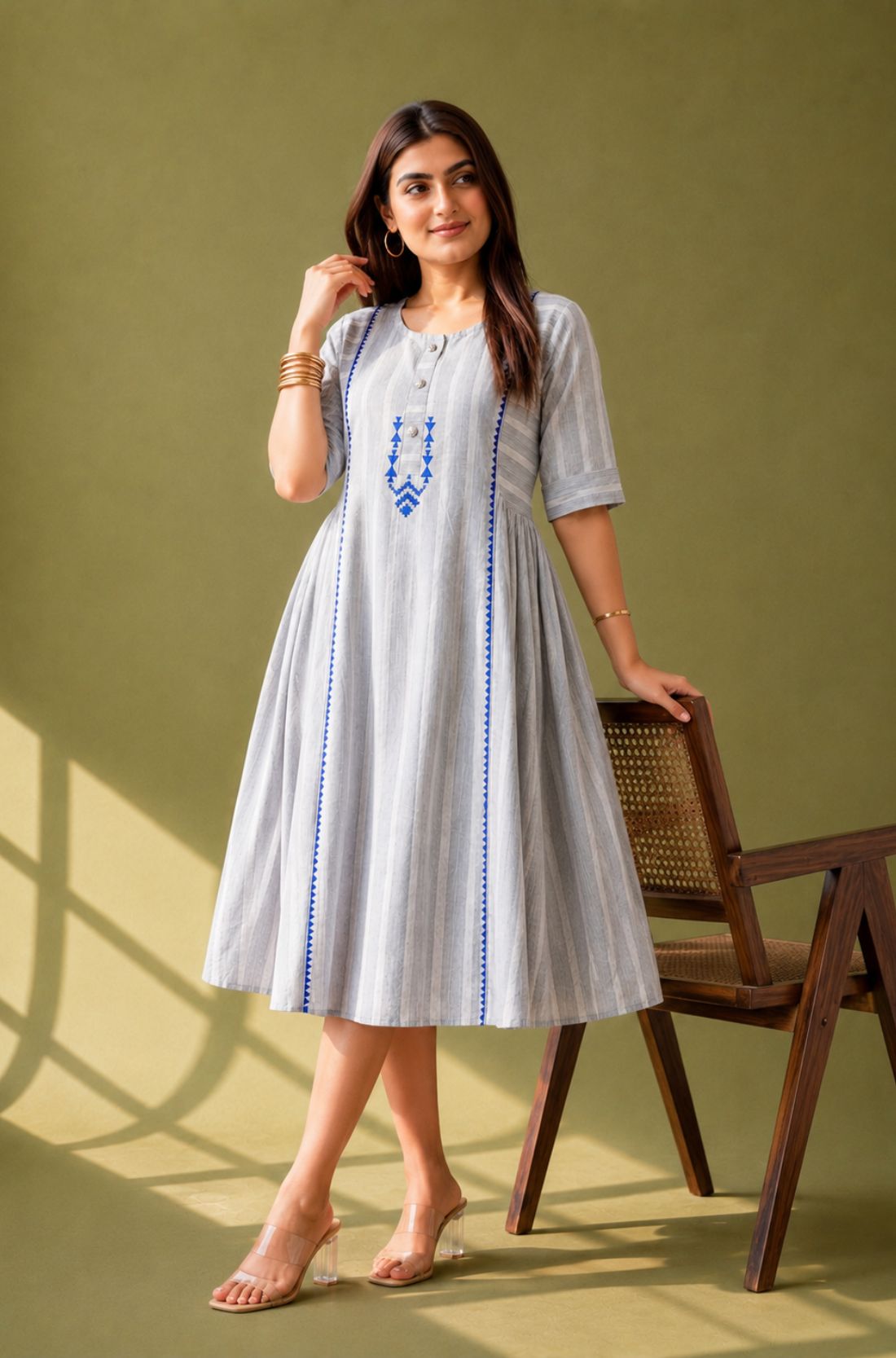 Grey Hand Block Print Frock – free style view