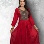 Maroon Hand Embroidered and Block Print Aline Kurta – Flared Hem View