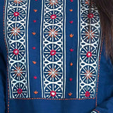 Close-up View Pure cotton Indigo hand block print mirror work Straight kurta.