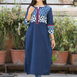 Indigo Pure Cotton Straight Kurti – Front View