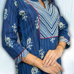 Block Print Detailing on Indigo Kurta – Close-Up View
