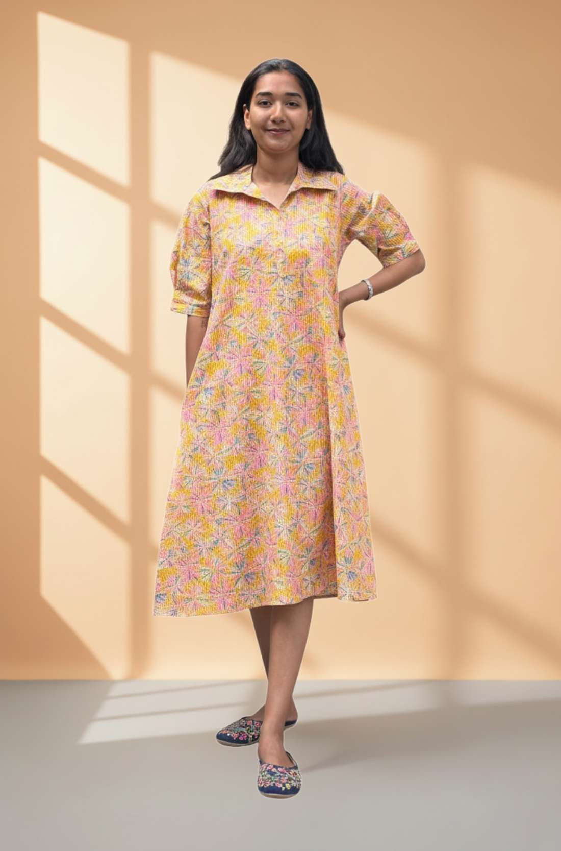 Orange jaypore print dress with floral print main picture