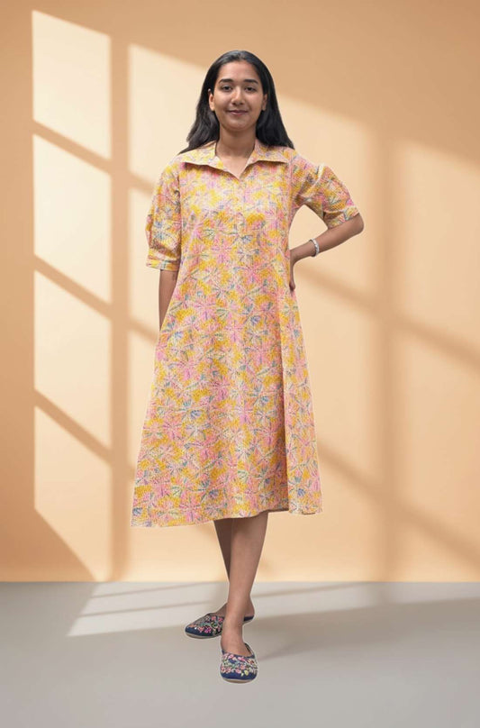 Orange jaypore print dress with floral print main picture